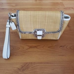 Coach Taylor City Straw and Python Clutch Wristlet